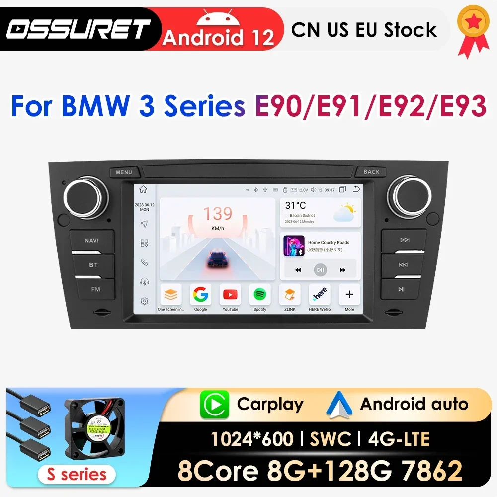 AI Carlay Android Car Radio Stereo Multimedia Player GPS Navi For BMW 3 Series E90 E91 E92 E93 2006-2012 RDS 2Din Octa Core 7862