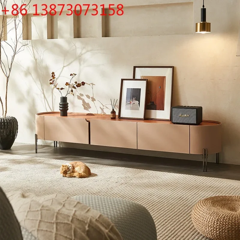 Italian light luxury small apartment modern simple high-end atmosphere video cabinet saddle leather