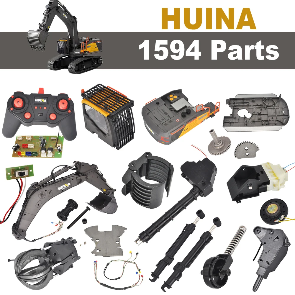 Huina 594 Excavator Original Arm, Push Rod, Body Cover, Tracks, Remote Receiver, Gearbox Motor, Bucket Toy Model Accessories