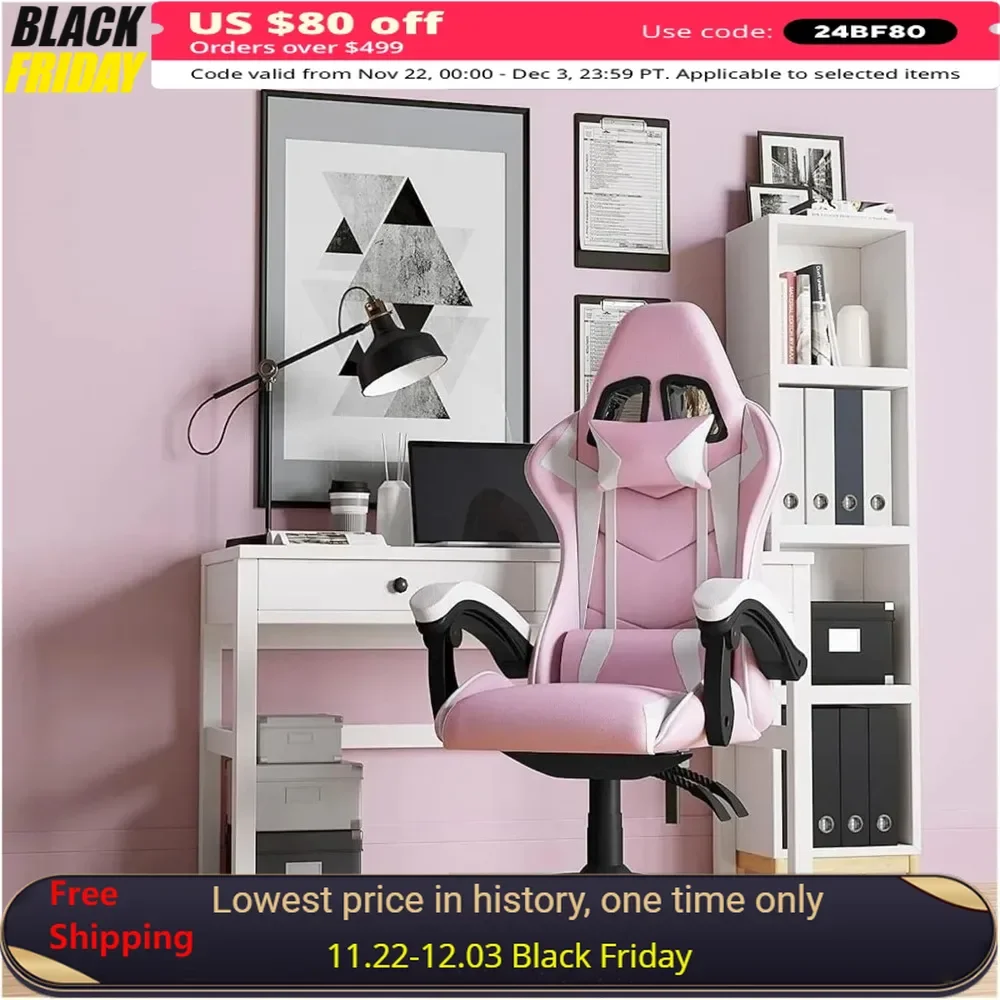 Gaming Chair, Tilt High Back PU Leather Office Chair with Headrest and Lumbar Support, Adjustable Swivel, Gaming Chair