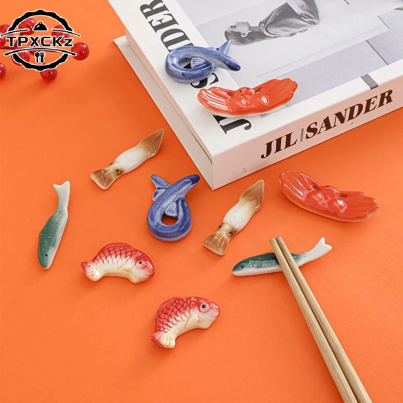 Fish-Shape Ceramic Chopsticks Holder Spoon Fork Rest Sushi Rack Shelf Chopsticks Holder Stand Rest Pillow Kitchen Utensil