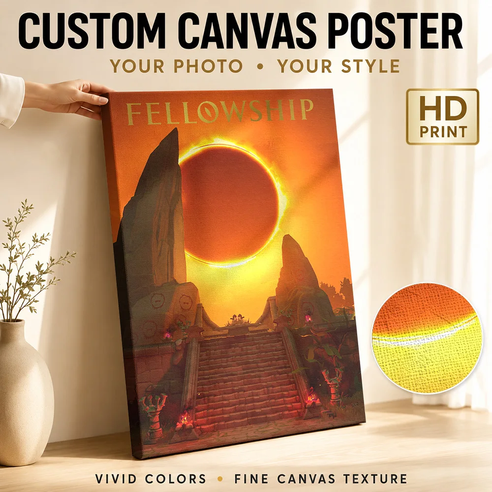 Fellowship Eclipse Temple Framed Canvas Poster Custom Japanese Inspired Wall Art for Bedroom Decor Ready to Hang Gift for Fans
