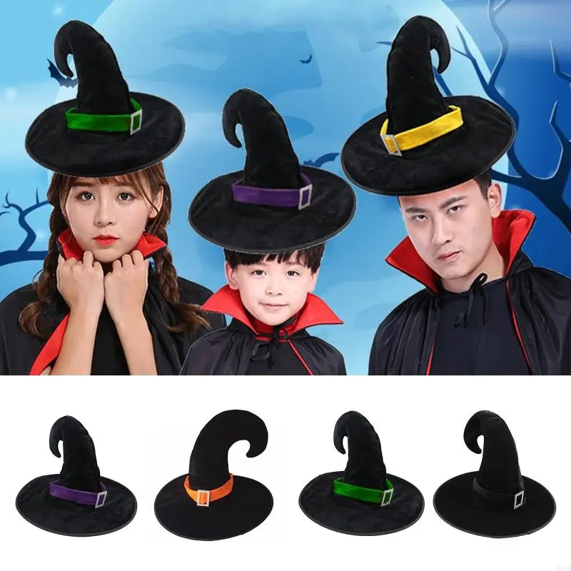 39BB Unisex Halloween Peaked Witch Multi Color Wizard Hat Women Party Cosplay