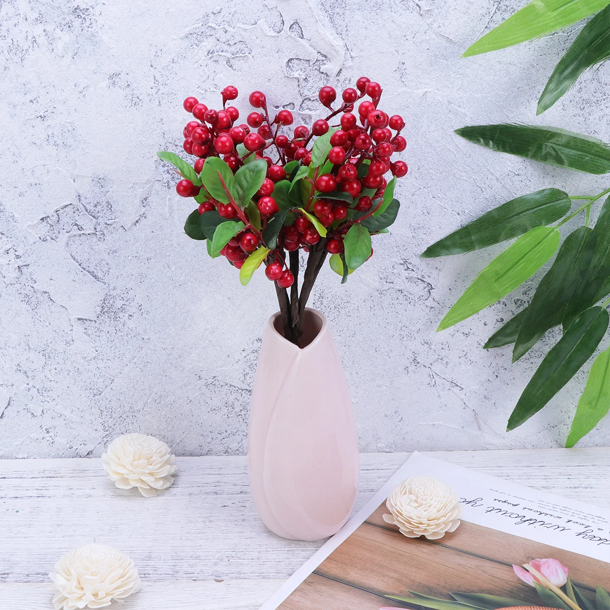 

5pcs Artificial Berries Red Lifelike Pvc Berry Picks For Christmas Wedding Home Decor Diy Craft Berry Flower Decorations