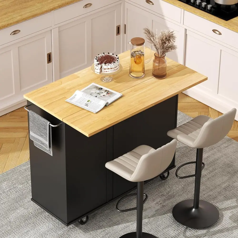 عربة جزيرة المطبخ المحمولة مع أدراج وخزانة، عربة أدوات دوارة لتناول الطعام والخدمة، باللون الأسود #4