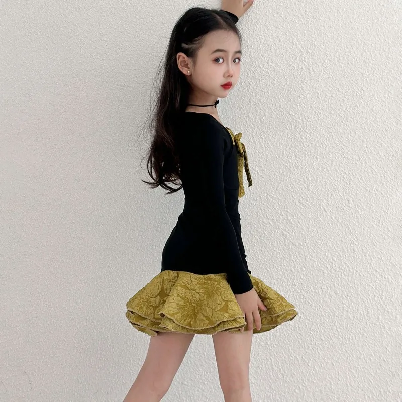 New Latin Dance Suit Girls Autumn and Winter Long Sleeve Advanced Training Suit