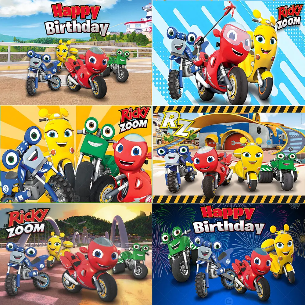 Ricky Zoom Birthday Party Photography Backdrop Custom Decoration Motorcycle Racing Boys Baby Shower Studio Banner Props