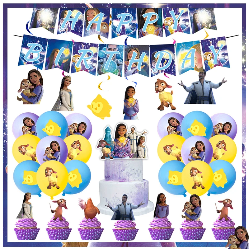 Disney Wish Birthday Party Decorations Kit Asha Theme Balloons Girls Supplies Paper Cups Plates Napkins Banner Wsh Birthday Deco