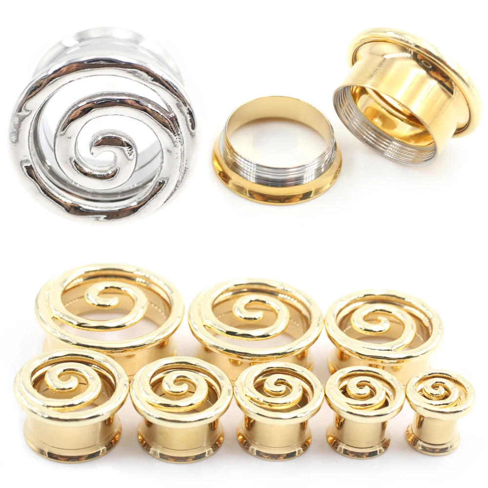 Alisouy 1 Stück Edelstahl Hohlspiralförmiger Vortex-Ohrdehner Tunnel Plug Expander Stretcher Gauges Ohrring Piercing Körperschmuck
