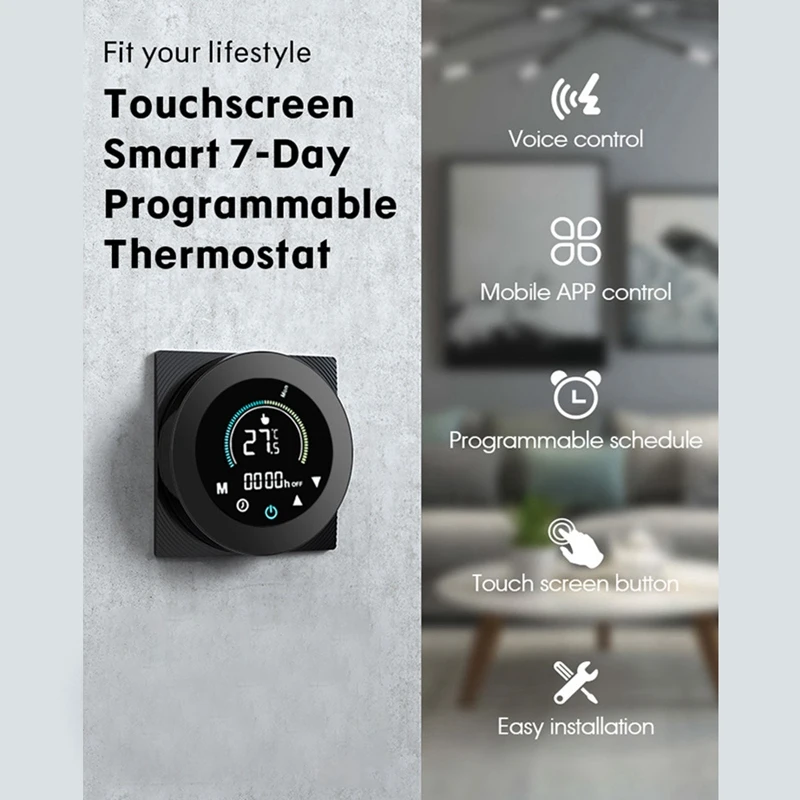 Tuya Smart Life Wifi Thermostat Controller Switch Water Heating 5A 110V, 220V, Support For Alexa, Google Home Black Easy Install