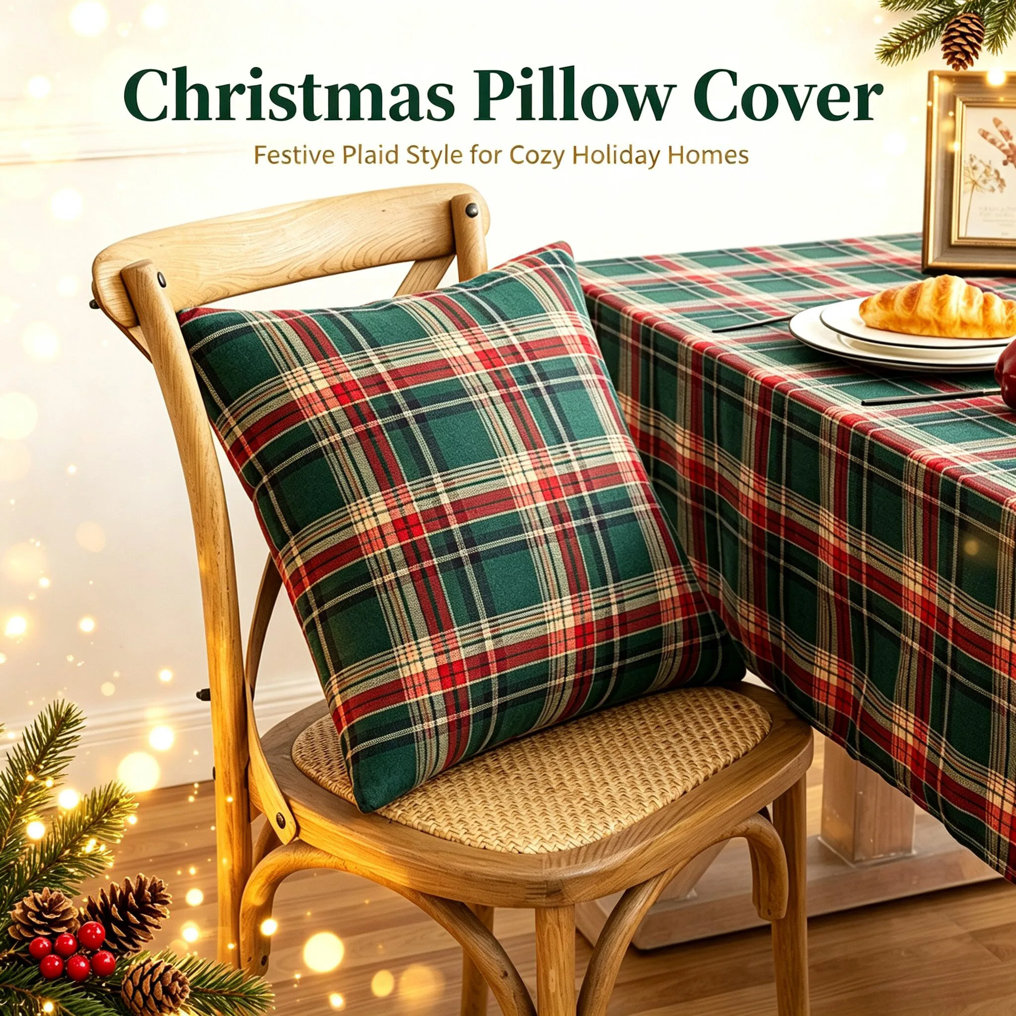 Christmas Plaid Throw Pillow Cover,Fall Decor for Home,Scottish Tartan Cushion Case,for Farmhouse Home Holiday Sofa Bed Decor