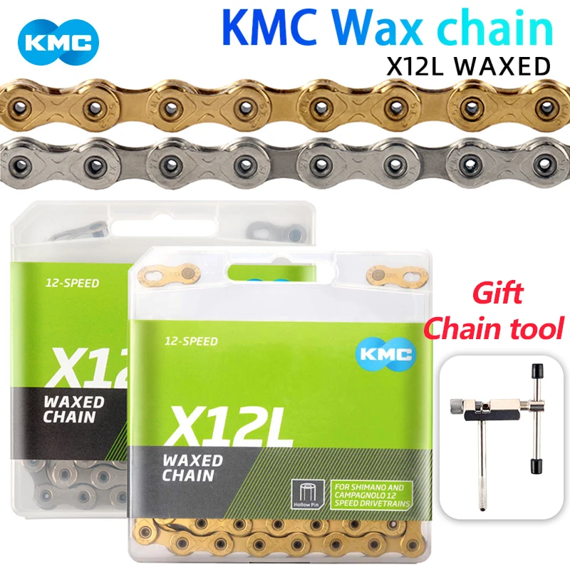 Corrente Encerada KMC GO WAX X12L 12V Prata/Dourada para Bicicletas de Downhill/Mountain Bike/Estrada/Dobráveis/Ciclocross 12 Velocidades para Shimano/Campagnolo