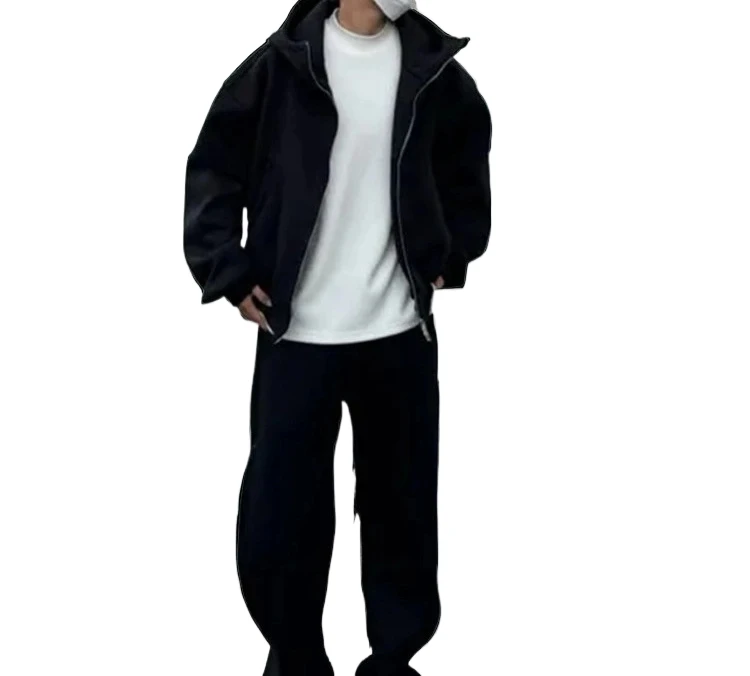 Autumn and Winter Thickened Casual Sportswear for Men Loose-fitting Two-piece Set Including Hooded Jacket Sweater and Sweatpants