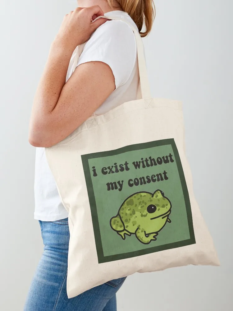 

I Exist Without My Consent Frog Tote Bag reusable grocery bags free delivery bags Cloth bags Handbags
