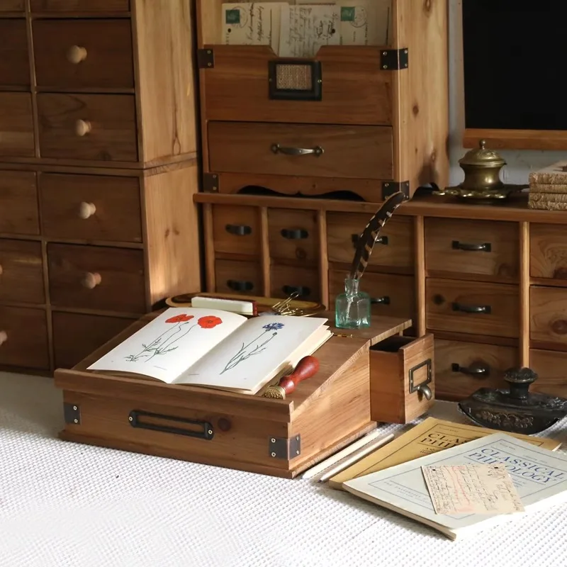 

Laptop Raising Rack Office Desktop Hand Account Writing Desk Flip Dust-proof Stationery Storage Box