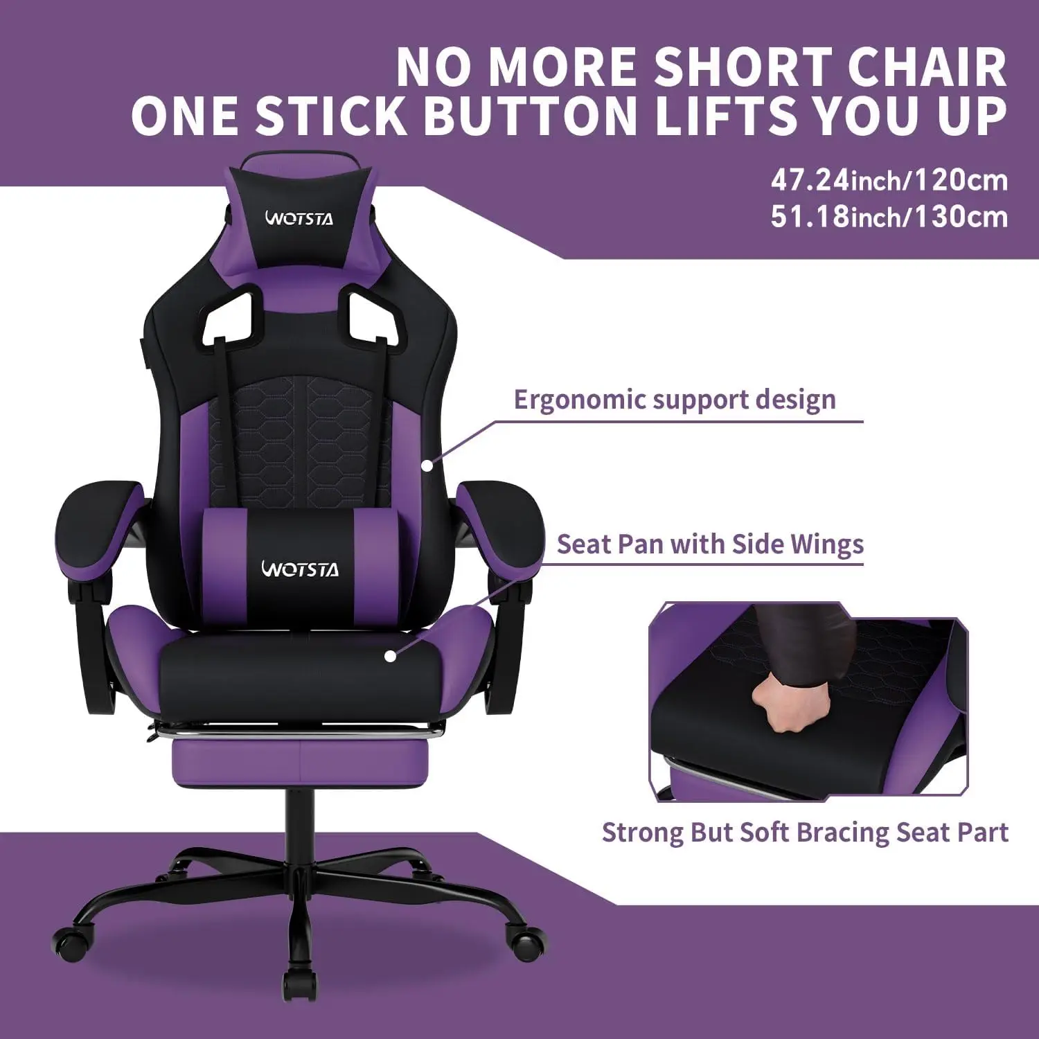Gaming Chair with Massage,Ergonomic PC Gaming Chair with Footrest Comfortable Headrest and Lumbar Support,High Back Game Chair PVC Leather,300LBS (BlackPurple) view 5