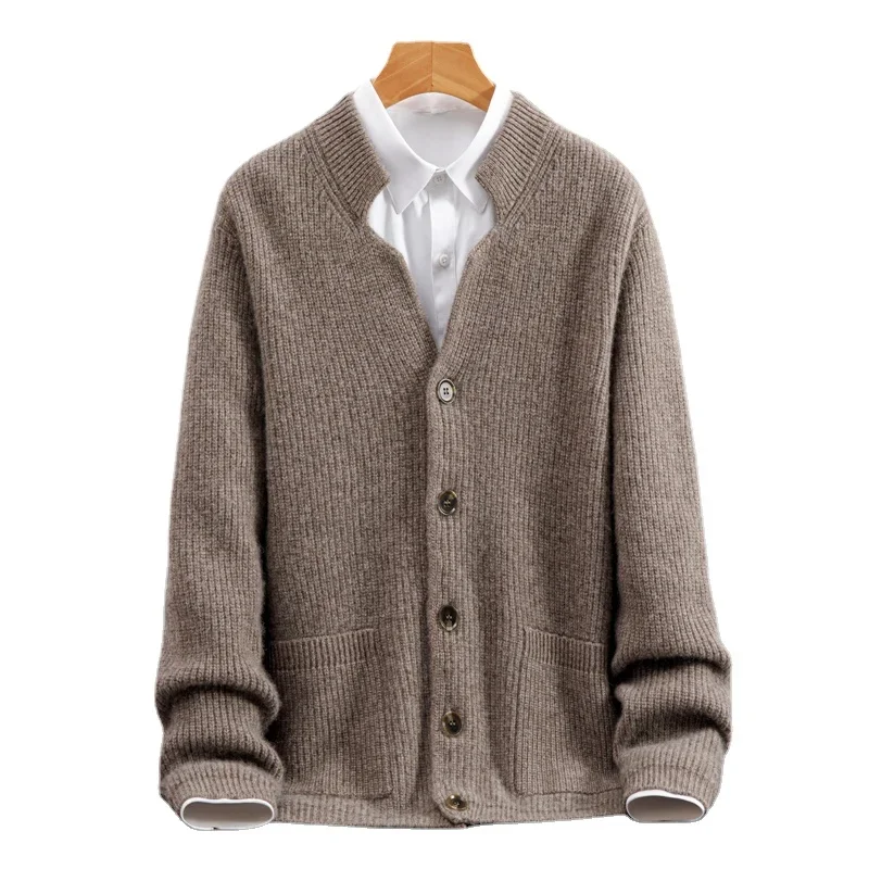 Nwe Arrival Fashion Autumn Winter 100% Cashmere Cardigan Men's Solid Knitted Thickened Sweater Coat Size S M LXL2XL3XL4XL5XL 6XL