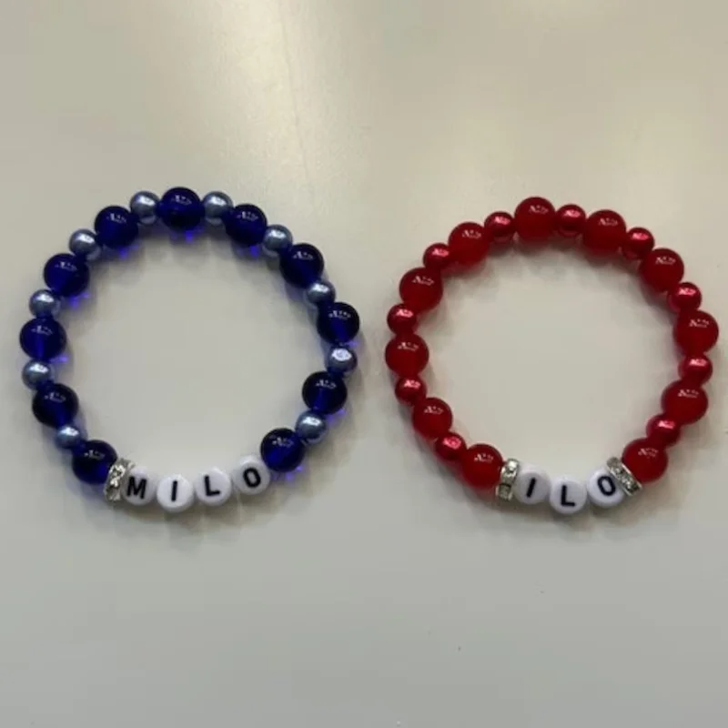 Handmade red | blue bead bracelet | paired letter bracelet | unique charm friendship | gift for her