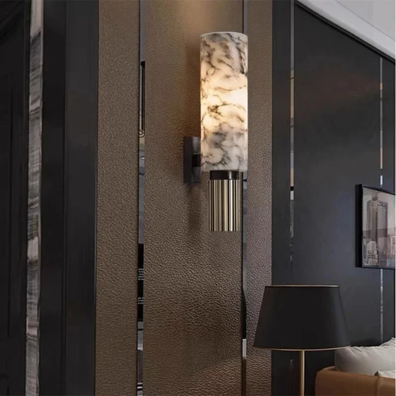 

Modern Art Natural Marble Wall Lamp for Beside The Sofa Living Room Bedside Bedroom Decoration Interior Lighting Luminaires
