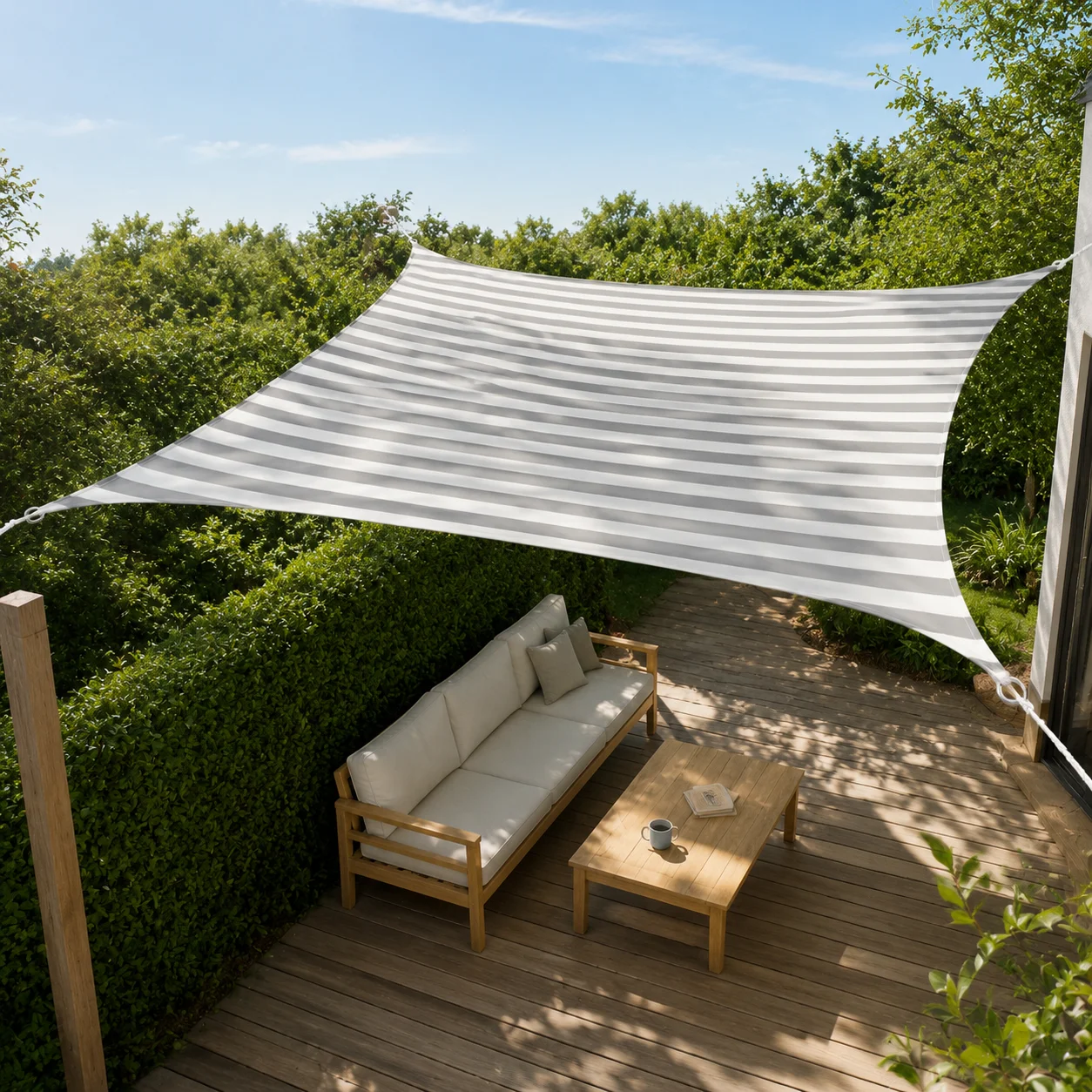 4x4m Sonnensegel Hellgrau Weiß 100% Polyester Oxford Wasserdicht UV-Block Terrassenüberdachung