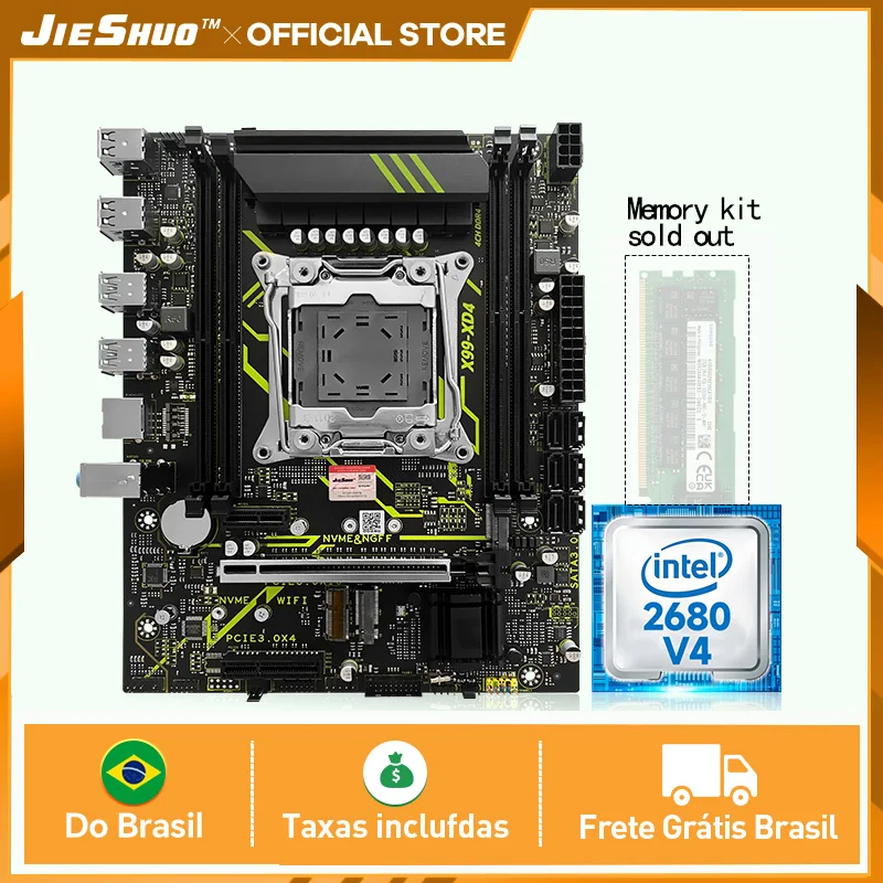 Combo de Placa Mãe JIESHU X99 com CPU Xeon E5-2680 V4, Módulo de RAM DDR4 de 16GB, NVMe M.2, USB 3.0, TPM2.0, Kit de Upgrade para PC Gamer