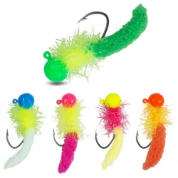 10pcs Crappie Jigs Jig Heads with Feather Hand-Tied Marabou Jigs 1/8oz Fishing Hair Jigs for Ice Fly Fishing Lures