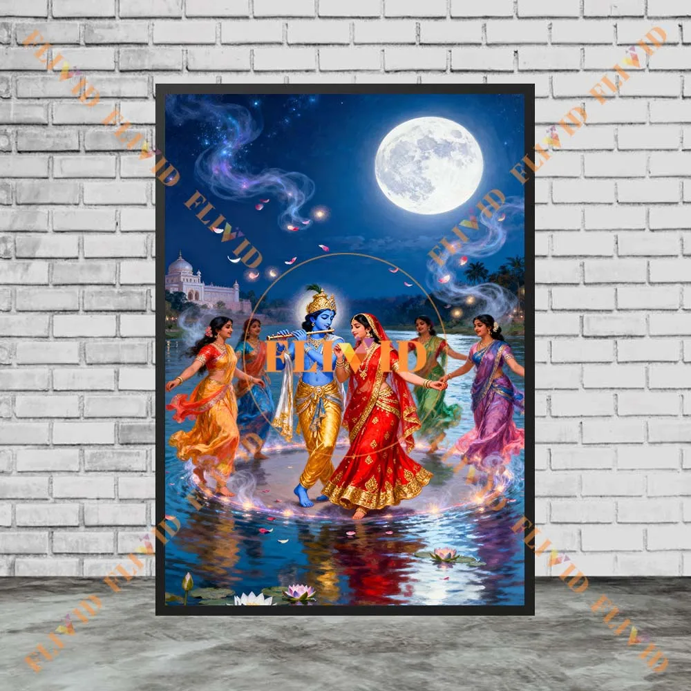 الآلهة الهندوسية كريشنا راثة ليلى المشارك الدين جدار صور للكنيسة ديكور المنزل الرسم على لوحات القماش الجدارية غير المؤطرة