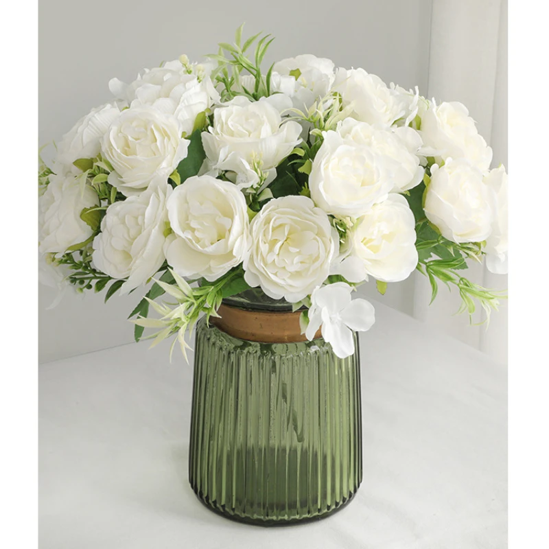 Best Selling Beautiful Rose Peony Artificial Silk Flowers Small White Bouquet Home Party Winter Wedding Decoration Fake Flowers