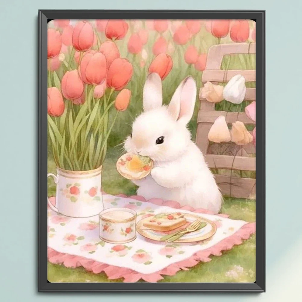 Full Embroidery Eco-cotton Thread 11CT Printed Rabbit Cross Stitch Art Crafts Rhinestone Diamond Painting Home Wall Decor 40x50c