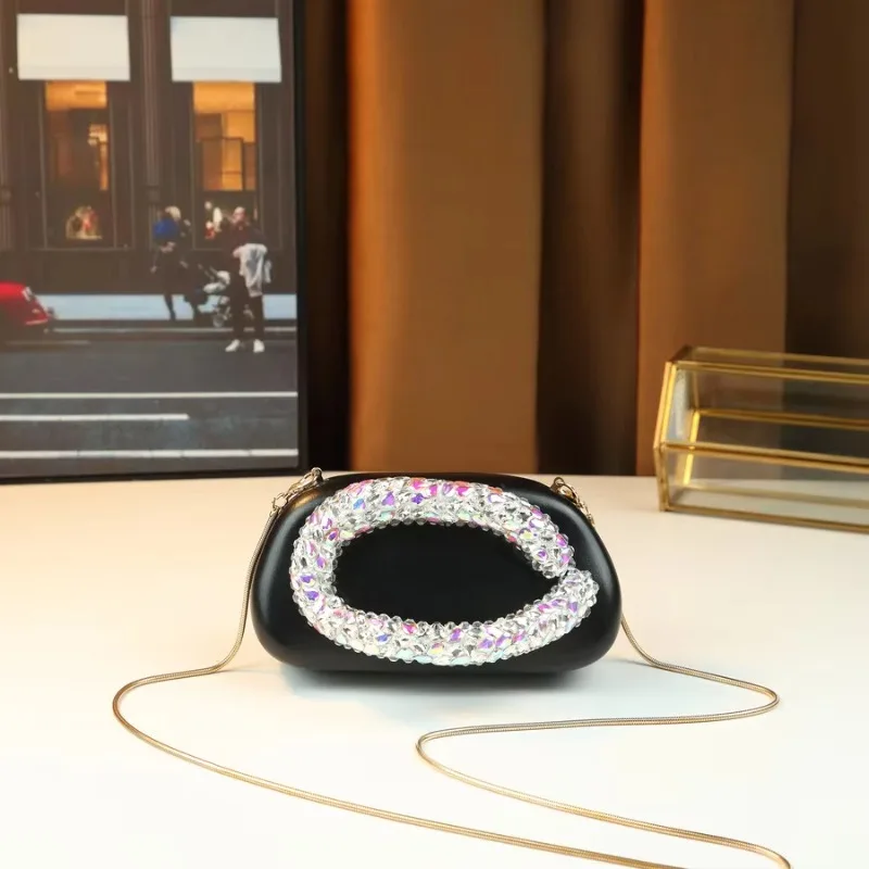 Diamond-Encrusted Arm Three-Dimensional Small Round Bag Handbag Women's New Sparkling Strap Chain Shoulder Messenger Bag