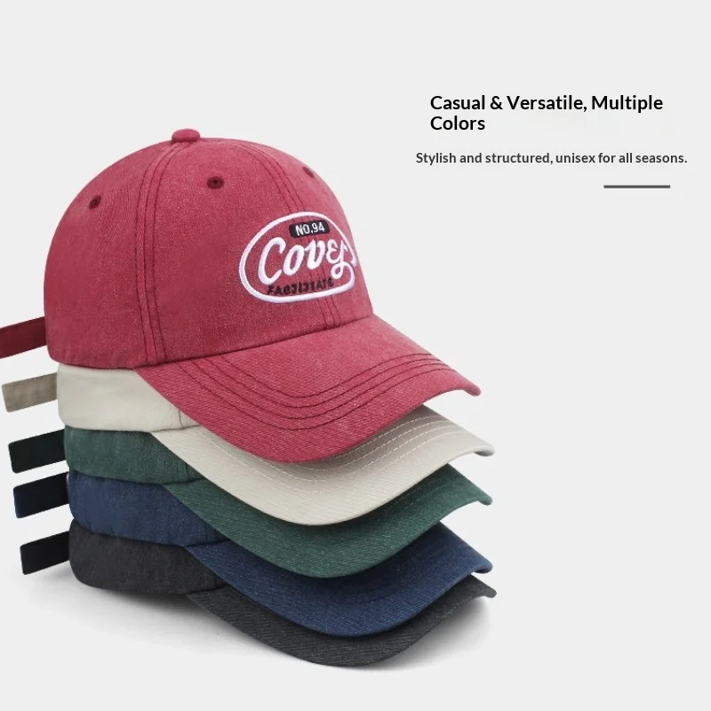 1 Stück Retro Washed Baseball Cap mit Stickerei für Damen, koreanischer Stil, vielseitige Unisex-Kappe mit tiefem Schirm und breiter Krempe für den Alltag