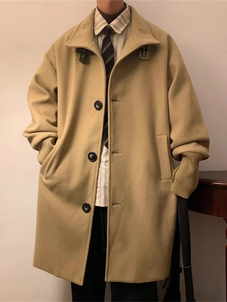 

Мужское шерстяное пальто средней длины на осень-зиму, ветровка выше колена, модная повседневная верхняя одежда для пар