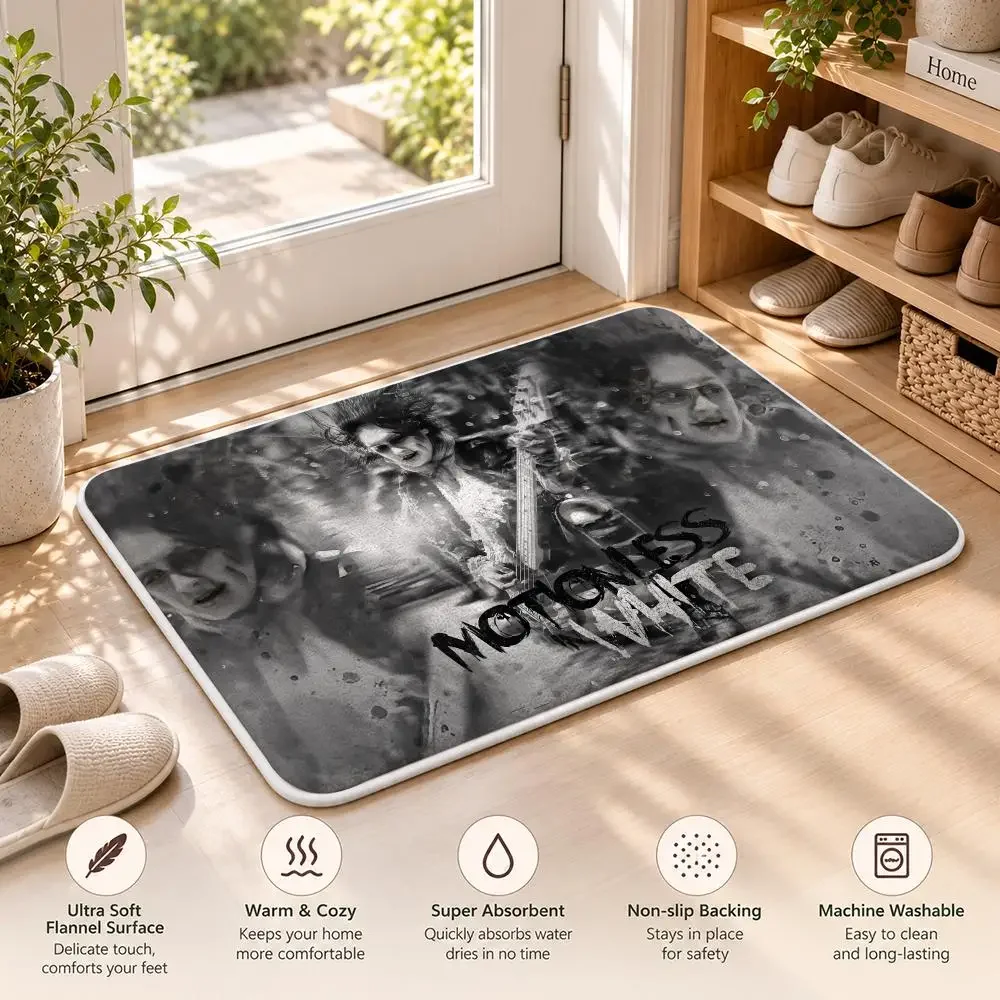 Metal Rock M-MOTIONLESS IN WHITE Floor Mat Flannel Rug Soft Non Slip Door Mat Bathroom Bedroom Kitchen Living Room Home Decor