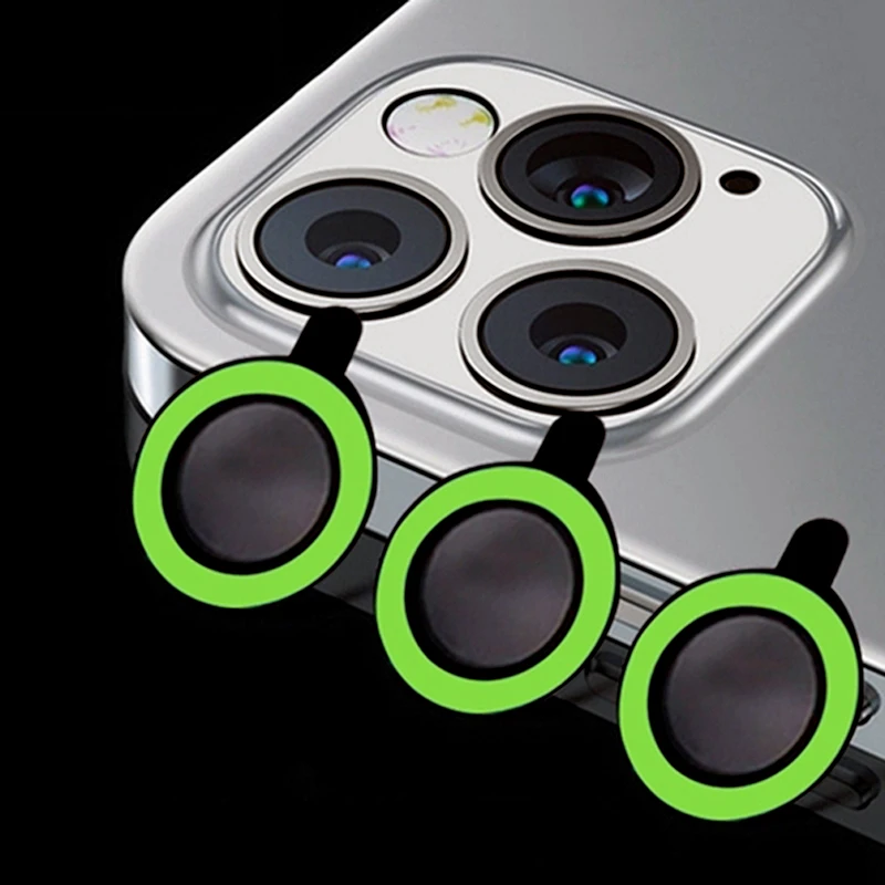 Lente de câmera fluorescente para iPhone, Filme luminoso, Vidro temperado, 3D, 15, 14, Plus, 13, 12, 11, Pro, Max, 13, Mini, 50pcs