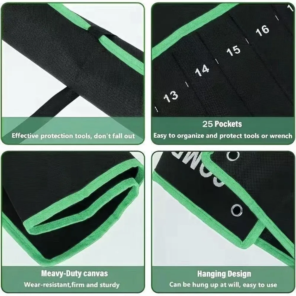 14 Pocket Tool Organizer Roll Foldable Non-woven Fabric Wrench Storage Bag Multi-function Hand Tool Storage Bag