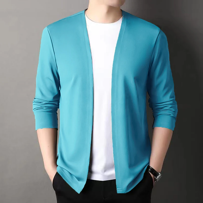

Youth Men's Fashion Casual V Neck Cardigan Top Thin New Slim Fit Easiest for Match Casual Solid Color Outerwear