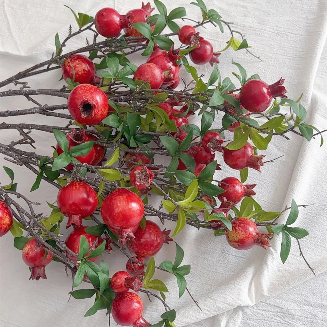 6 قطعة/الوحدة نابض بالحياة 6-الفواكه الرمان فرع طويل الزهور الاصطناعية لحفل الزفاف قوس إكليل الديكور المنزل النباتات وهمية