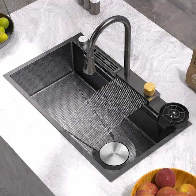 Black Nano Honeycomb Embossing Handmade Sink Kitchen Kitchen Sink ss304