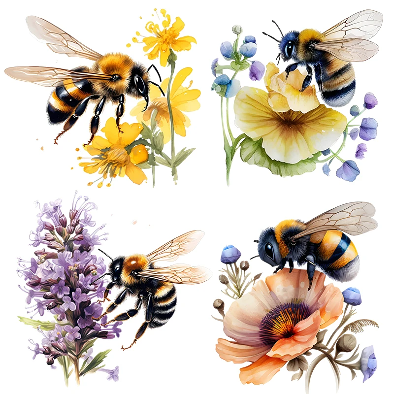 Three Ratels CP43  Rural style  Bees collect nectar from flowers Watercolor Art Wall Sticker for home Decoration