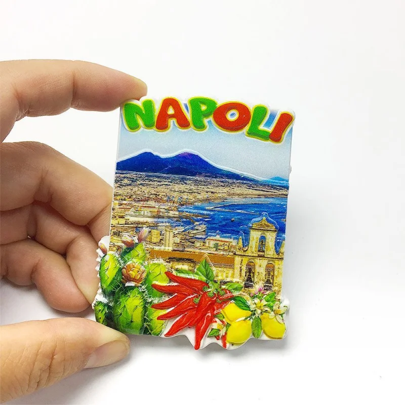 

Italy Naples Scenery Fridge Magnet - 3D Resin Magnet for Fridge, Showcases Mount Vesuvius & Naples Cityscape, Home Decor Items