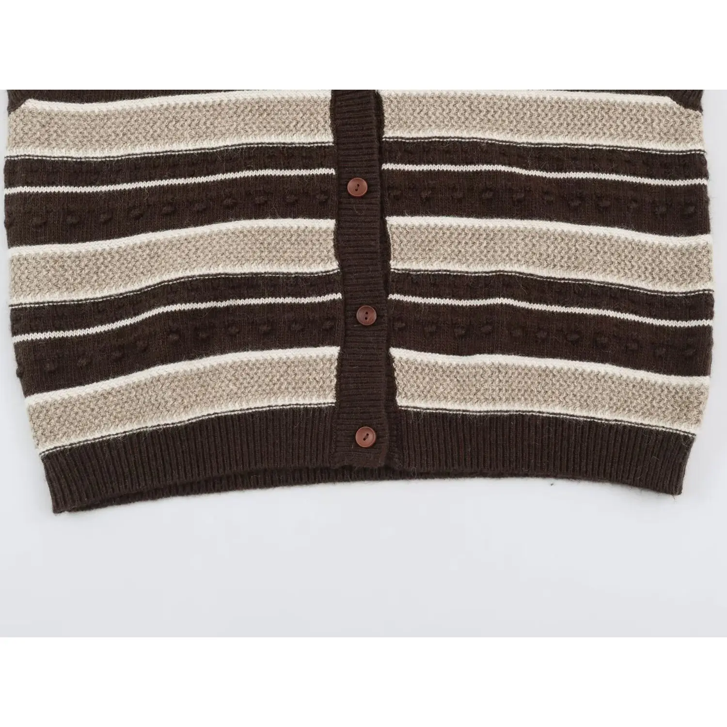 KASLEAD New Women's Mixed Fiber Knit V-Neck Button Cardigan Sweater Vest 3D Hooked Stripe Pattern Summer Outerwear