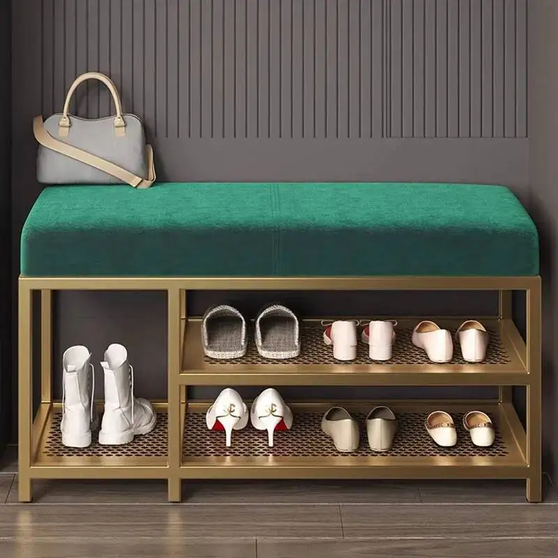 

Luxury Storage Shoe Rack Slim Display With Seat Entrance Hall Shoe Rack Modern Cabinet Bench Metal Sapateira Hotel Furniture