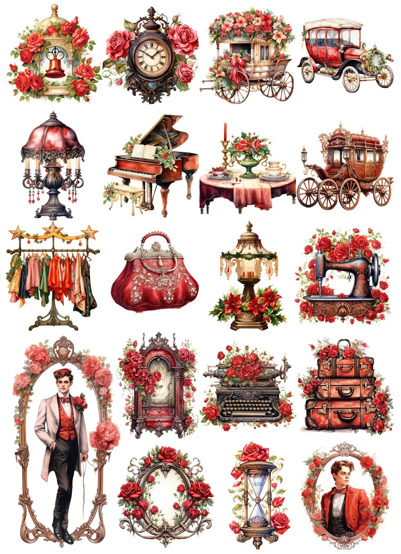 20Pcs/Pack Antique Victoria Rose Noble Sticker DIY Craft Scrapbooking Album Junk Journal Decorative Stickers