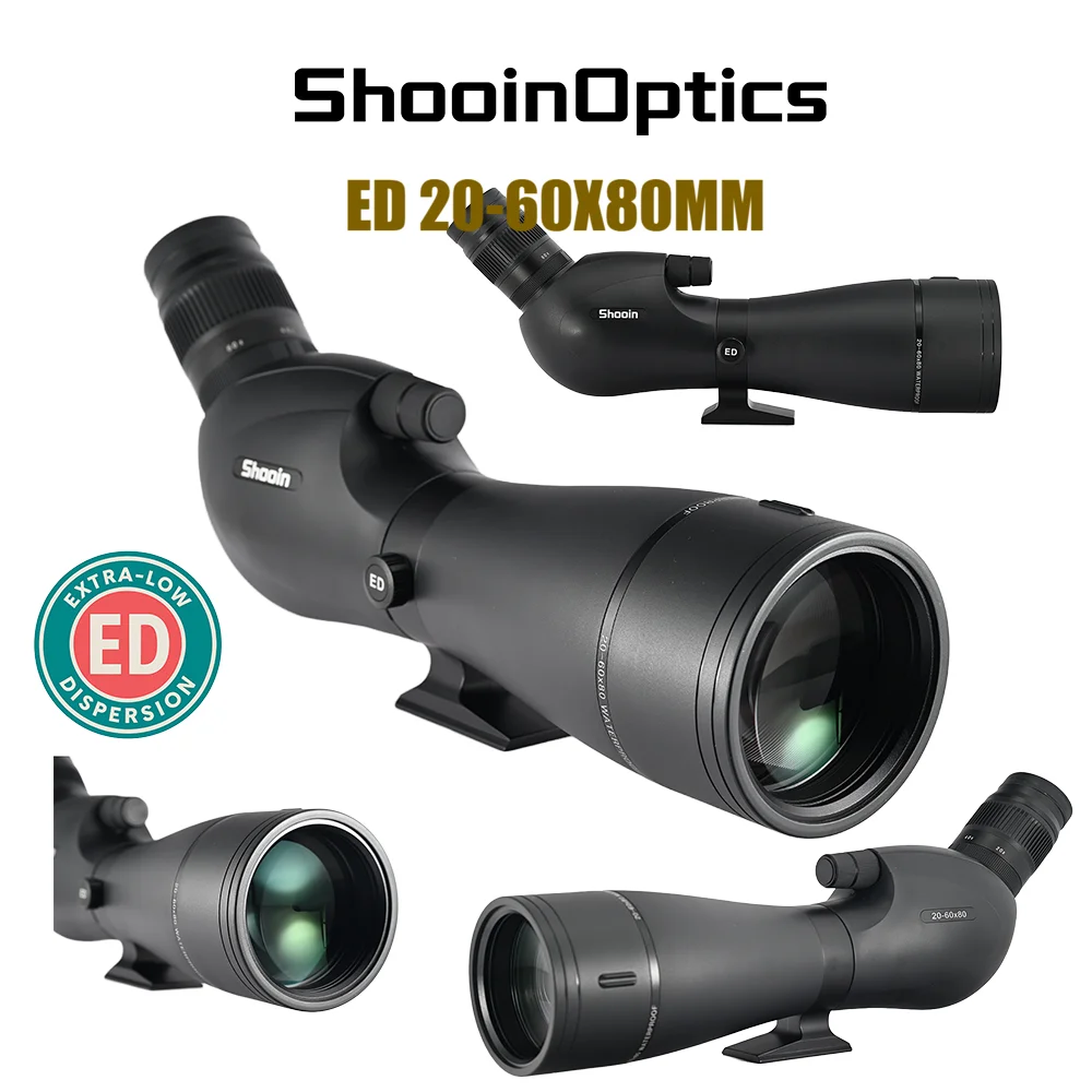 Shooin Optics ED Spotting Scope 20-60x80 with 27mm Eyepiece Fully Waterproof For Target Shooting Birdwatching