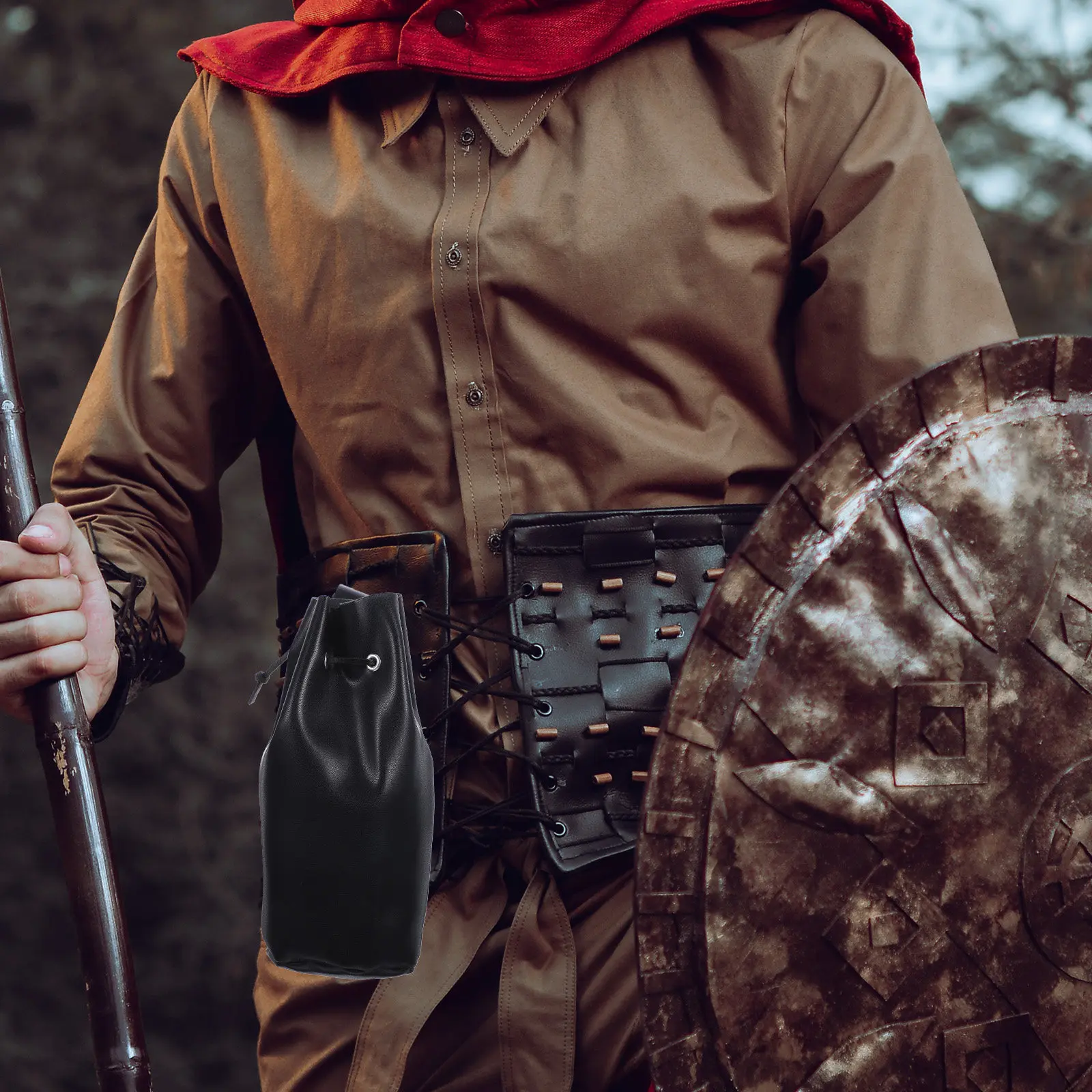 

Portable Medieval Style Drawstring Waist Pouch Made of Faux Vintage Renaissance Inspired Unisex Belt Bag for Outdoor