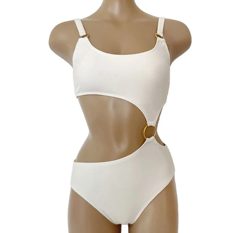 Minsu 2025, nuevo traje de baño de Bikini de una pieza de Color sólido para mujer, traje de baño Sexy adelgazante para vacaciones