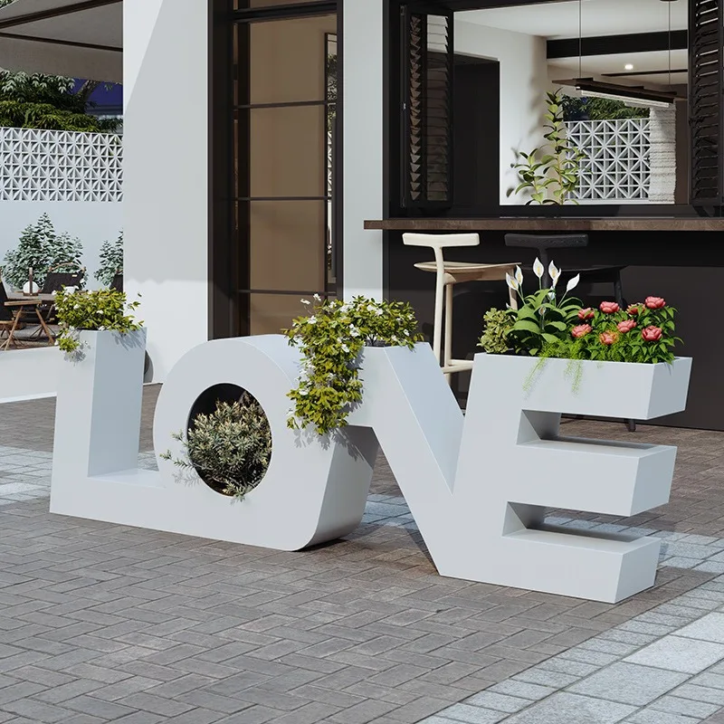 Creative letter wrought iron flower box outdoor combination fence milk tea shop cafe bar flower bed partition flower trough adve