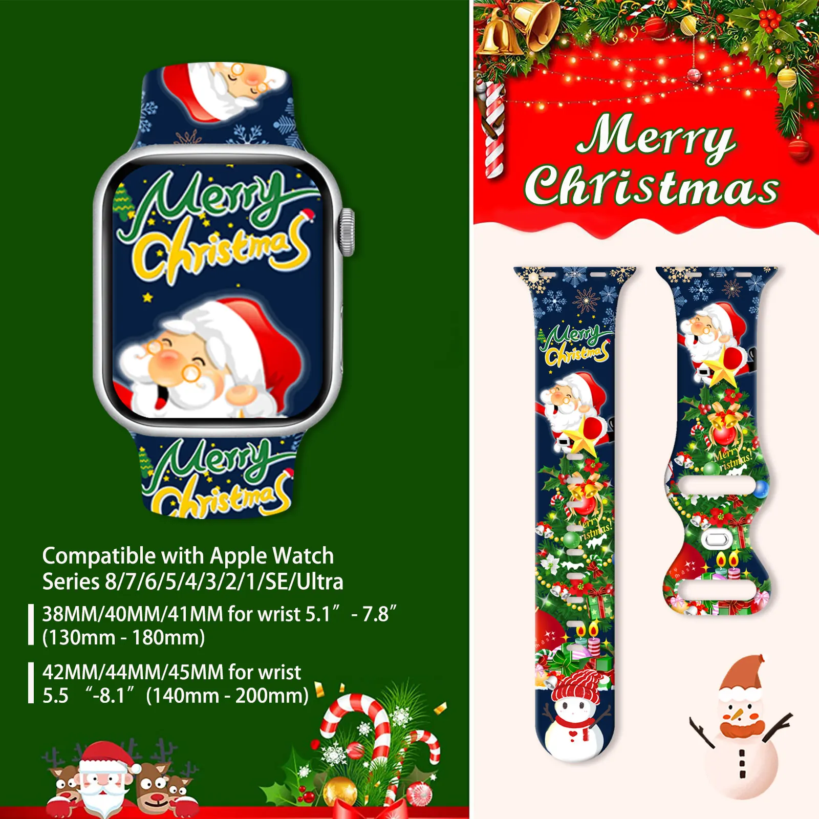 Tali Jam Natal 7 Motif untuk Apple Watch 46mm 45mm 42mm 40mm 38mm 49mm Gelang Jam Tangan yang Dapat Diganti untuk iWatch 11 10 9 8