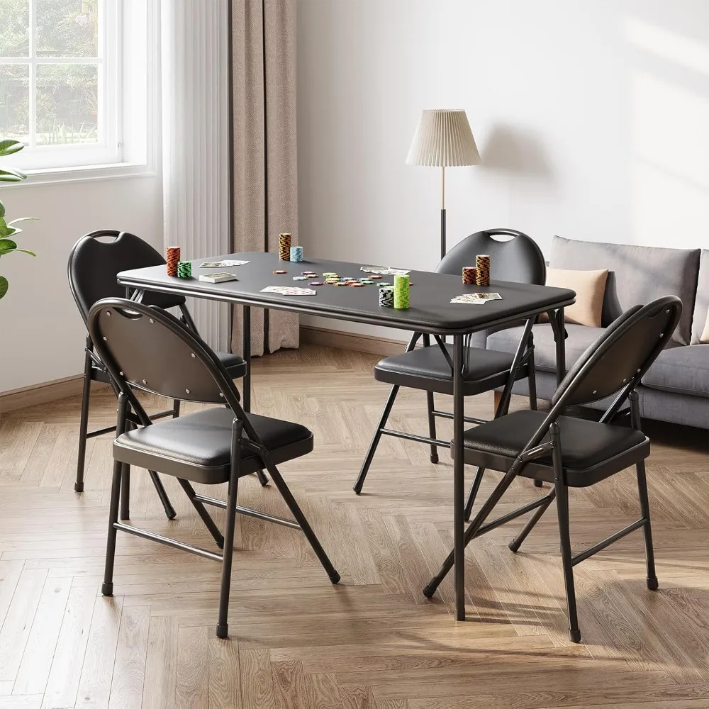 طقم طاولة وكراسي مستطيلة قابلة للطي مكونة من 5 قطع، طاولة وكراسي بطاقات محمولة قابلة للطي، سطح طاولة مقاوم للخدش والبقع، من أجل
