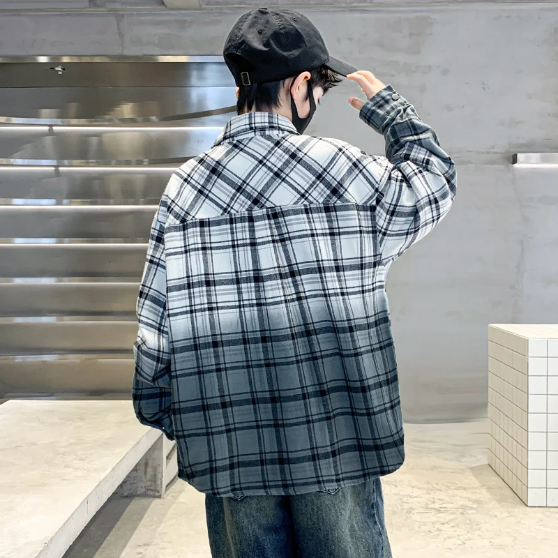 2026 New Arrival School Kids Long Sleeve Plaid Shirt with Pocket for Tweens Boy Fashion Spring Clothes Child Gradient Blouses